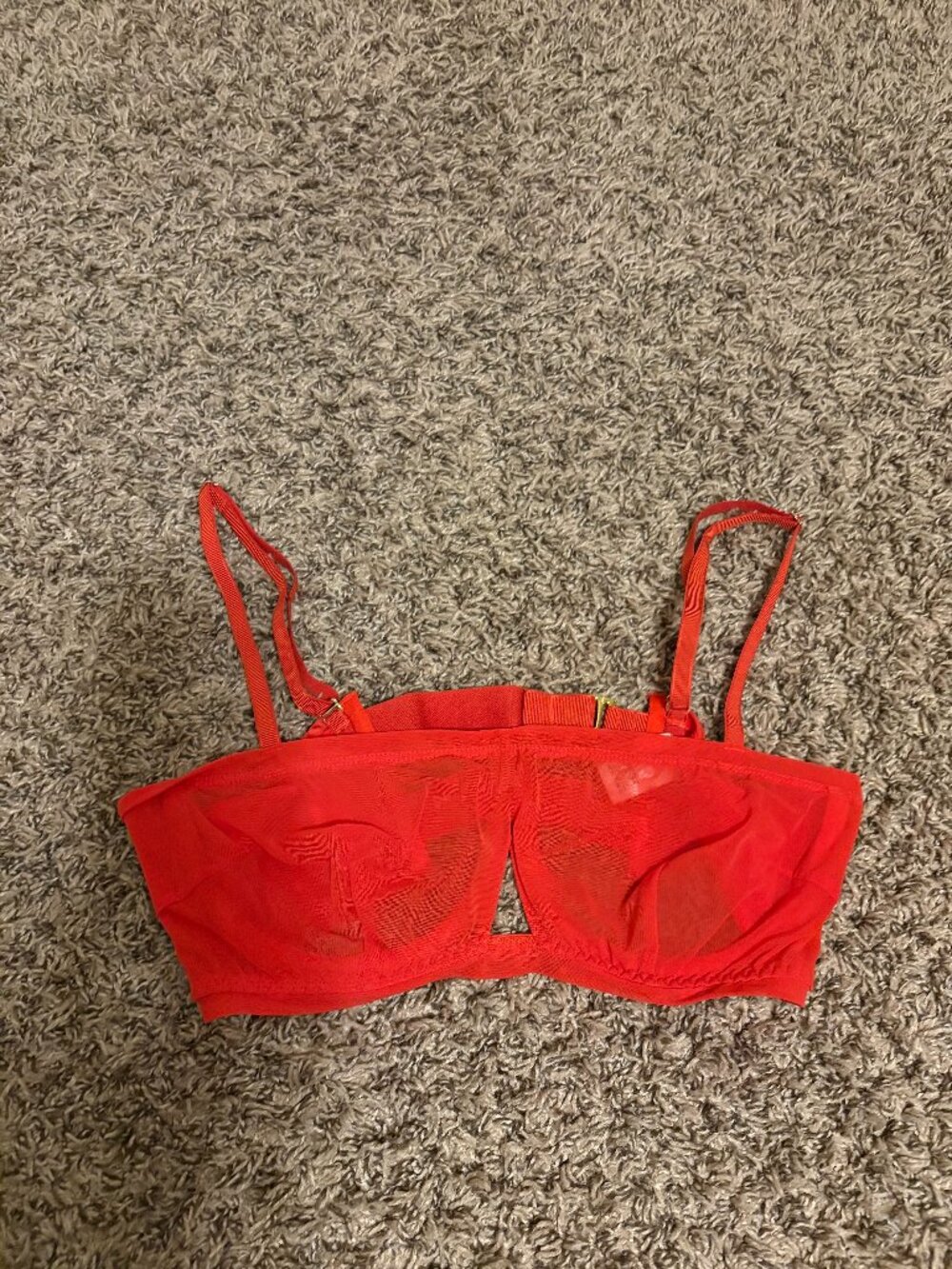 Free People Hot As Hell Bra 30-38DD Red Mesh Sheer Adjustable Buckle Closures